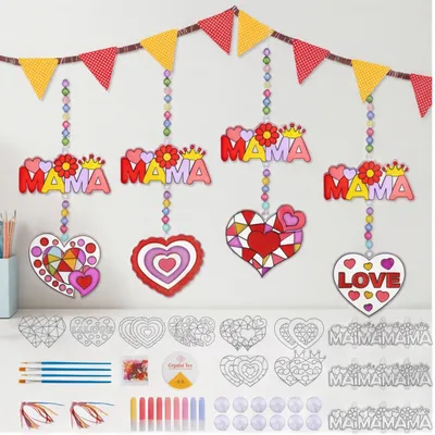 Mother's Day Gift Craft Kit (50+ Pieces), “MAMA” And Heart Acrylic Sheets With Brushes And Beads, Creative DIY Kit For Custom Wall Decor, Perfect For Mother's Day And Birthday Party Decorations