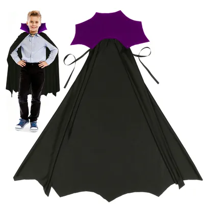 Black And Purple Dracula Cape - Elegant Vampire Cape For Spooky Parties & Carnival Celebrations - Party Accessory Set