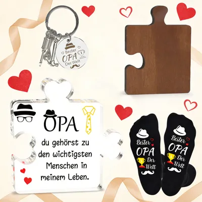 Grandpa Gift Set With Acrylic Decorations, Keychains, Socks, And More – The Perfect Birthday Or Father's Day Gift