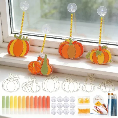 Fall Craft Kit With 8 Brushes & 12 Pumpkin Painting Plates – Creative Painting Set For Fall Decor Without Baking – Fall Crafts For Home Decor – Craft Supplies
