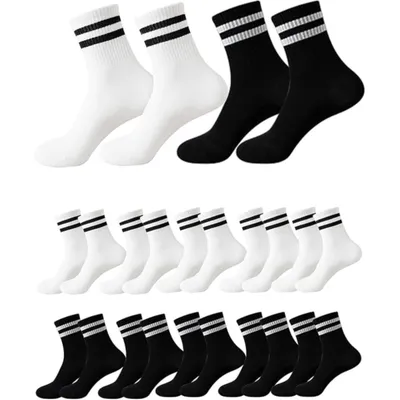 10 Pairs Of Sports Socks For Women And Men: Striped Soccer Socks, Black And White Cozy Socks; Breathable Running Socks, Sports Socks For Sports, Tennis, Work, Party Gifts, And Party Accessories Set