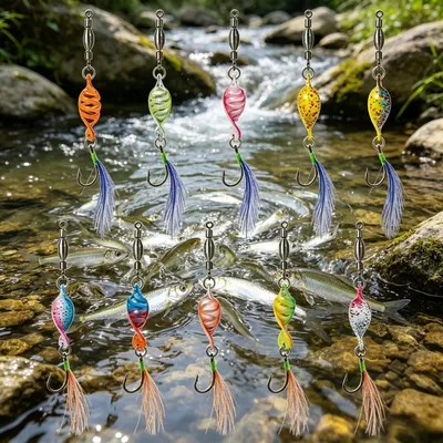 10 Spiral-shaped Sequin Fishing Hooks With Glitter In Blue And Orange For Fishing Accessories And Hand Tools