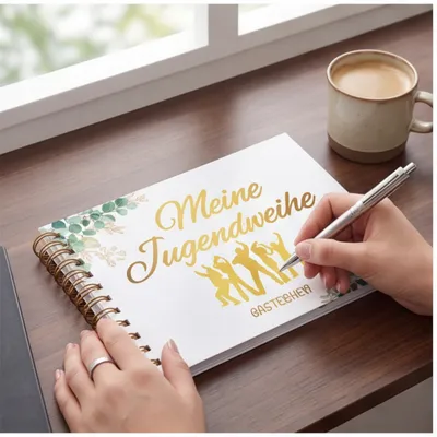 1 Guest Book For A Coming-of-Age Party With An Elegant Leaf Design, For Memories And Wishes—Party Accessory Set