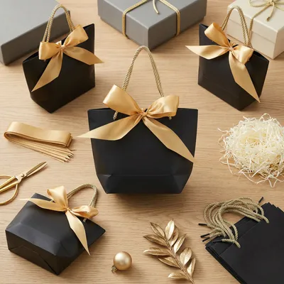 10 Gift Bags, Including Paper Bags And Gold Bags, And 50g Of Raffia For Gift Wrapping And Desk Labels