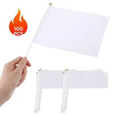 100 White Pennants (14 X 21 Cm) With Flagpoles, Suitable For Various DIY Projects, Such As Rainbow-themed DIY Decorations And Festive Decorations.