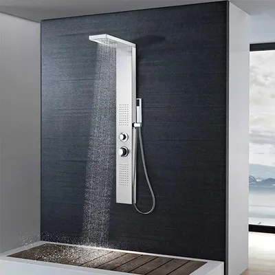   Shower Panel System Stainless Steel Square   Shower Panel System Matte White  