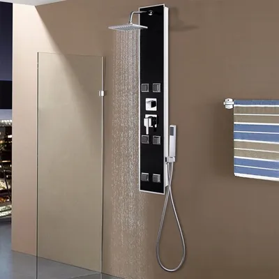   Shower Panel Glass 18×42.1×120 cm Black