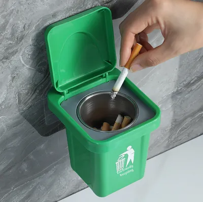 Trash Can Ashtray With Cover Green Pp  Steel 1 Piece
