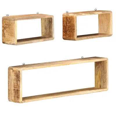   3-piece cube wall shelf set, solid mango wood