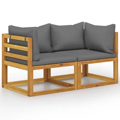   2-seater garden bench with dark grey cushions   2-seater garden bench with