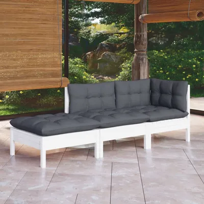   3-piece garden lounge set with cushions, solid pine wood