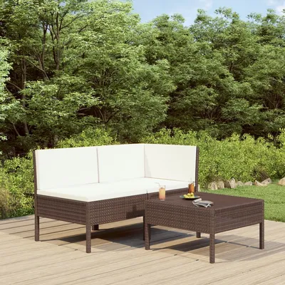   3-piece garden lounge set with cushions, poly rattan  