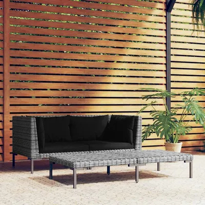   3-piece garden lounge set, half-round poly rattan