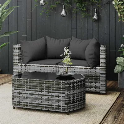  3-piece garden lounge set with cushions, poly rattan
