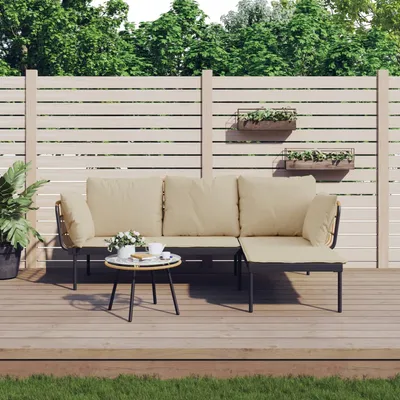   3-piece garden lounge set with cushions, poly rattan  