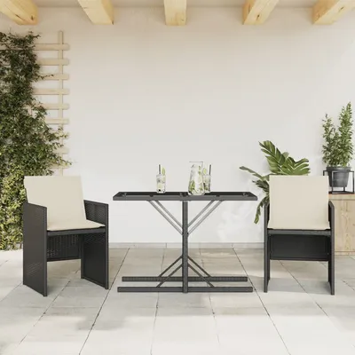   3-piece bistro set with cushions, poly rattan  