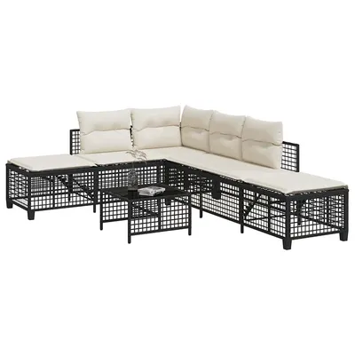   3-piece garden corner sofa set with cushions, poly rattan  