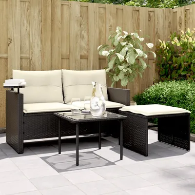   3-piece garden sofa set with cushions, poly rattan