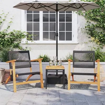   3-piece bistro set, poly rattan and solid acacia wood