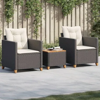   3-piece bistro set with cushions, poly rattan, acacia wood