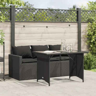   2-piece garden dining set with cushions, poly rattan  