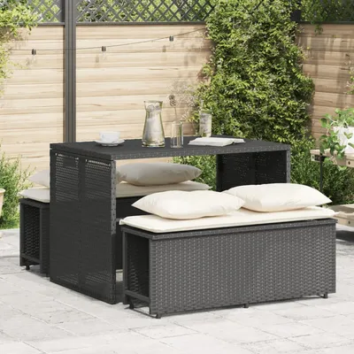   3-piece garden dining set with cushions, poly rattan  