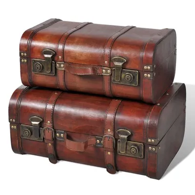    Wooden Decorative Cases, 2 Pieces, Retro Style, Brown