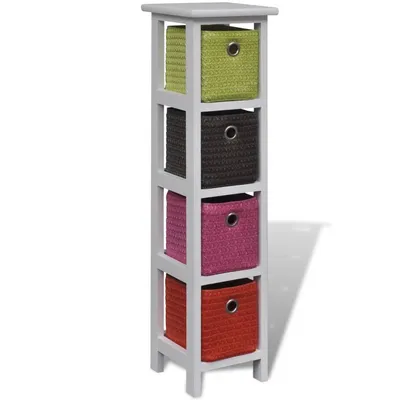    basket chest with multicolored baskets, paulownia wood