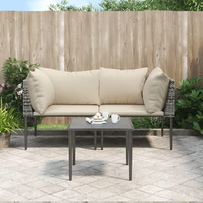   3-piece garden lounge set with cushions, grey poly rattan