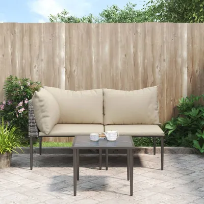   3-piece garden lounge set with cushions, grey poly rattan