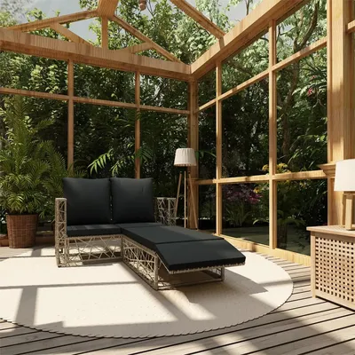  2-piece garden lounge set with cushions, poly rattan, grey