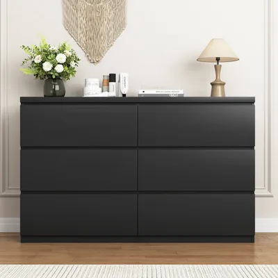 6 Drawer Storage Cabinet ,Dresser, Wood Storage Tower Clothes Organizer, Wide Chest Of 6 Drawers, Large Storage Space For Bedroom, Hallway, Entryway Living Room