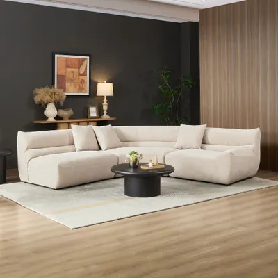 Modular Curved Sectional Sofa, 3-Piece Free-Form Configuration with 3 Throw Pillows, Modern Comfort Upholstered Couch for Living Room,Office