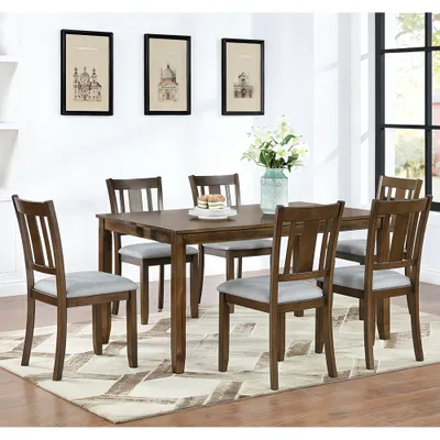 Modern 7-Piece Dining Table Set with 6 Upholstered Chairs, Wooden  Rectangular Dining Table Set for 6 with Chairs, for Dining Room, Kitchen, Restaurant, Walnut