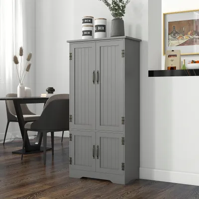  Accent Floor Storage Cabinet Kitchen Pantry with Adjustable Shelves and 2 Lower Doors, Gray
