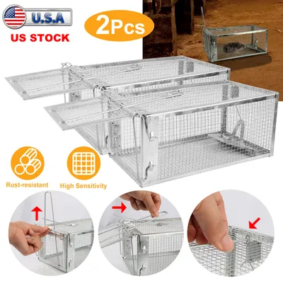 2 Pack Or 1 Pack Options Rat Trap Cage Humane Live Rodent Trap Cage Galvanized Iron Mice Mouse Control Bait Catch With Detachable U Shaped Rod