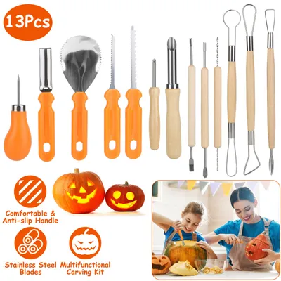 13Pcs Halloween Pumpkin Carving Kit Stainless Steel Carving Kit Pumpkin Sculpting Cutting Kit Halloween Decorative Tools
