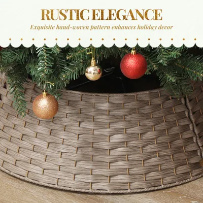 27 Inch Rustic Christmas Tree Skirt, Plastic Woven Christmas Tree Collar For Party, Holiday, Home Decoration, Coffee