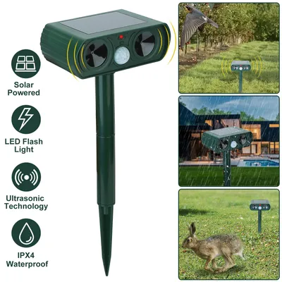 1Pc Ultrasonic Animal Repeller For Garden Patio Solar Powered Motion Sensor Repellent IPX4 Waterproof Outdoor For Summer Spring Farm Garden Yard Repelling Deer Raccoon Cat Dog Rabbit Squirrel Bird