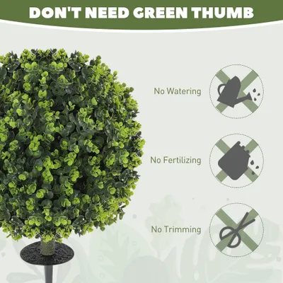 2 Pack 1.3ft Artificial Ball Eucalyptus Topiary With Ground Stake, UV Resistant Faux Greenery For Indoor Outdoor