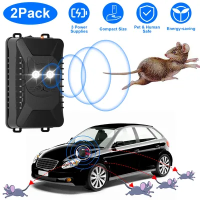 2 Packs Under Hood Ultrasonic Rodent For Spring Repellent Mouse Wildcat Control Portable Rodent Chaser With 3 Power Supplies For Car Home Garage