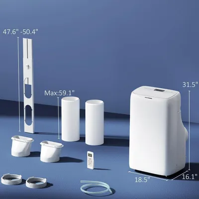 14000 BTU Portable Air Conditioner, Inverter & Dual Hose AC Unit W Cool, Dehumidifier, Fan, For 700 Sq. Ft, Window Kit