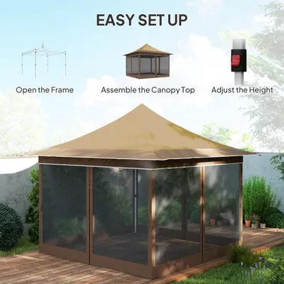 12 X 12 Ft. Canopy Tent With Mesh Netting, Up Tent With Carry Bag For Garden, Patio, Beige