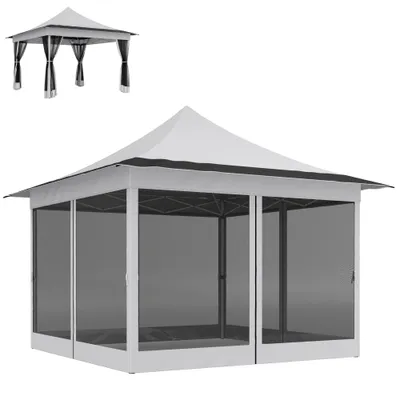 12 X 12 Ft. Canopy Tent With Mesh Netting,  Up Tent With Carry Bag For Garden, Patio, Light Gray