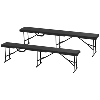 2 Pack 6 Ft Portable Foldable Bench Seats, Plastic Folding Benches With Carrying Handle For Camping, Black
