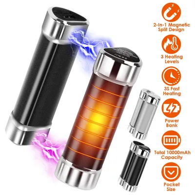 2 Packs Split-Magnetic Handwarmers 2 In 1 Portable Electric Pocket Heater Power Bank Portable Charger With 3 Heating Levels For Camping Hunting Fishing Skiing