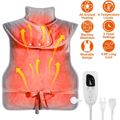 1Pc 36.6x22in Electric Heating Wrap For Neck Shoulder Fast Heating Pad Mat Heated Neck Wrap For Back Pain Relief With 6 Temperature Settings 4 Timer Modes Machine Washable For Valentines Day Gift