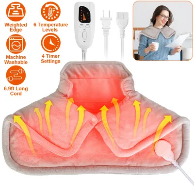 1Pc 22.4x16.3in Large Weighted Heating Pad For Neck And Shoulders Electric Fast Heating Mat Neck Wrap Cushion Pain Relief With 6 Temperature Settings 4 Timer Modes Machine Washable