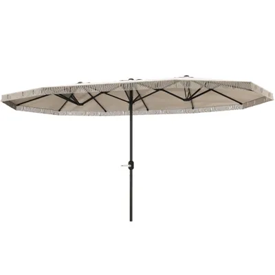 15ft Rectangle Patio Umbrella Extra Large Outdoor Umbrella With Fringe And Crank Handle, Cream White