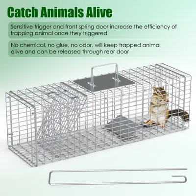 Live Animal Trap Cage For Spring Summer 27x7.5x8in Folding Catch And Release Steel Humane Cat Trap For Racoons Stray Cats Rabbits Beavers Hedgehogs Chipmunk Small Animals